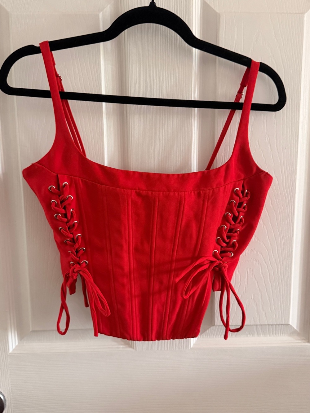 White Fox Red Corset Lace-Up Crop Top Size M Adjustable Straps